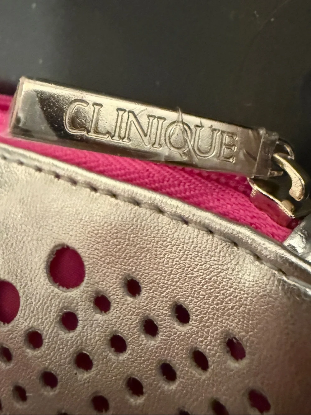 Clinique Silver and Pink Perforated Cosmetic Pouch - Women Bags